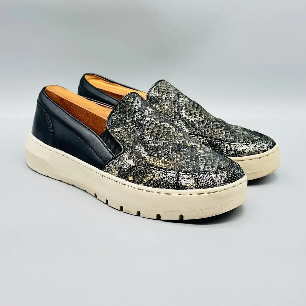 Vionic Shoes Womens 7 Black Leather Snake Print Dinora Boa NBK Slip On Platform